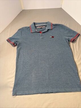 Tommy Hilfiger Heather Blue Polo with Red-Trim Collar